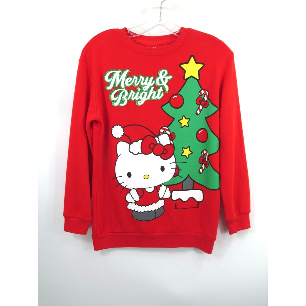 Sanrio Hello Kitty Christmas Tree Sweatshirt Red Juniors XL Holiday Pullover